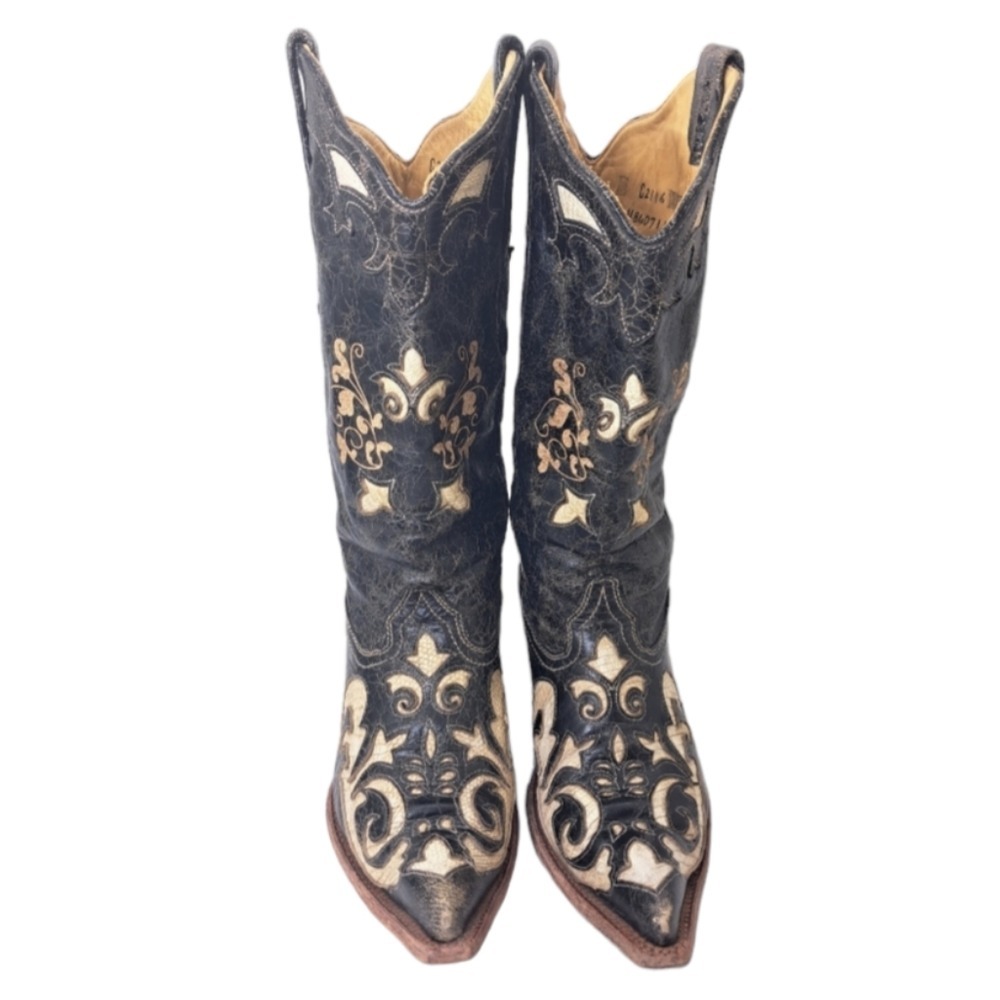 Corral Vintage Leather Genuine Lizard Women's‎ Black & Beige Cowboy Boots 7M